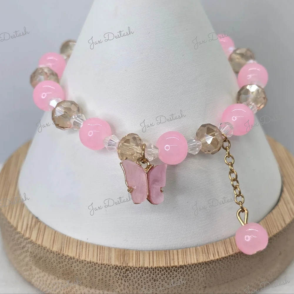 Pink and Gold Butterfly Charm Bracelet BR209 - Picture 1 of 3